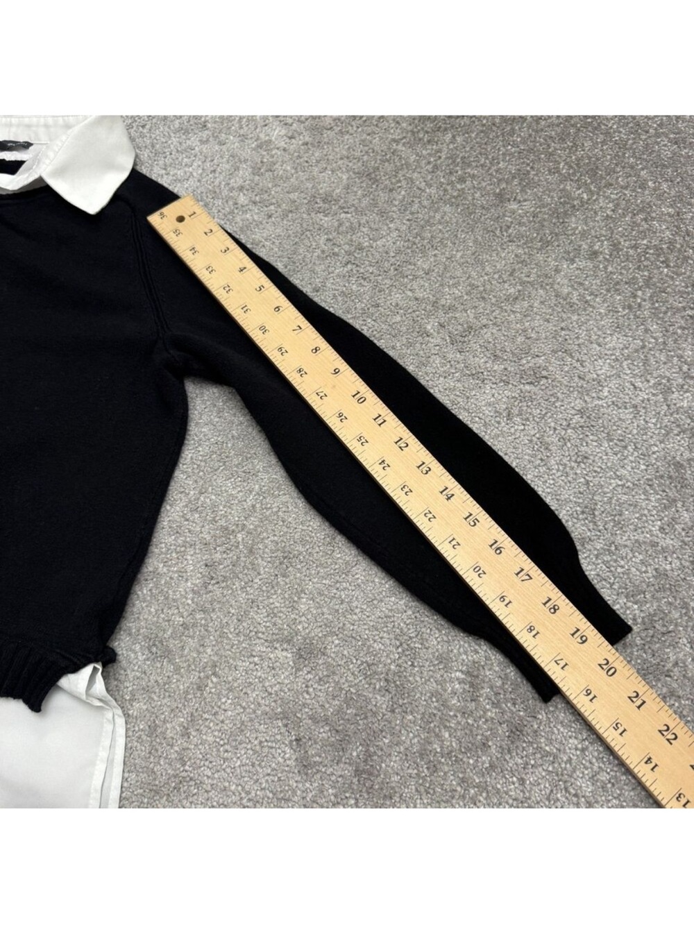 Adrianna Papell Black Layered-Look Crewneck Sweater with White Shirt Detail - Picture 13 of 13